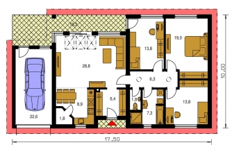 Spiegelverkehrter Entwurf | Grundriss des Erdgeschosses - BUNGALOW 148
